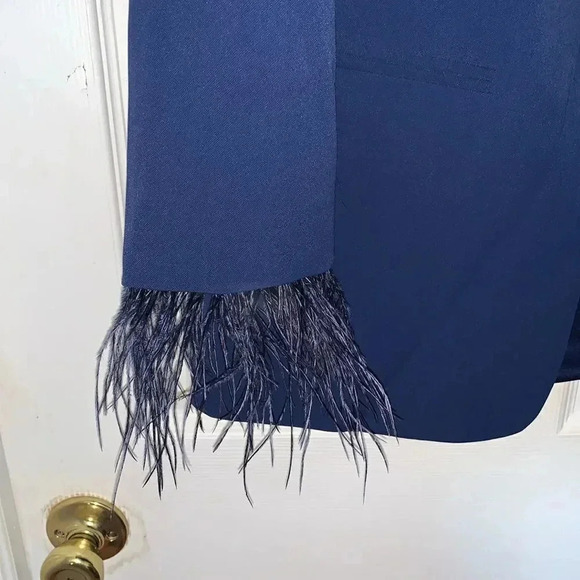 WAYF Feather Trim Navy Blue Blazer Size S - Picture 4 of 10